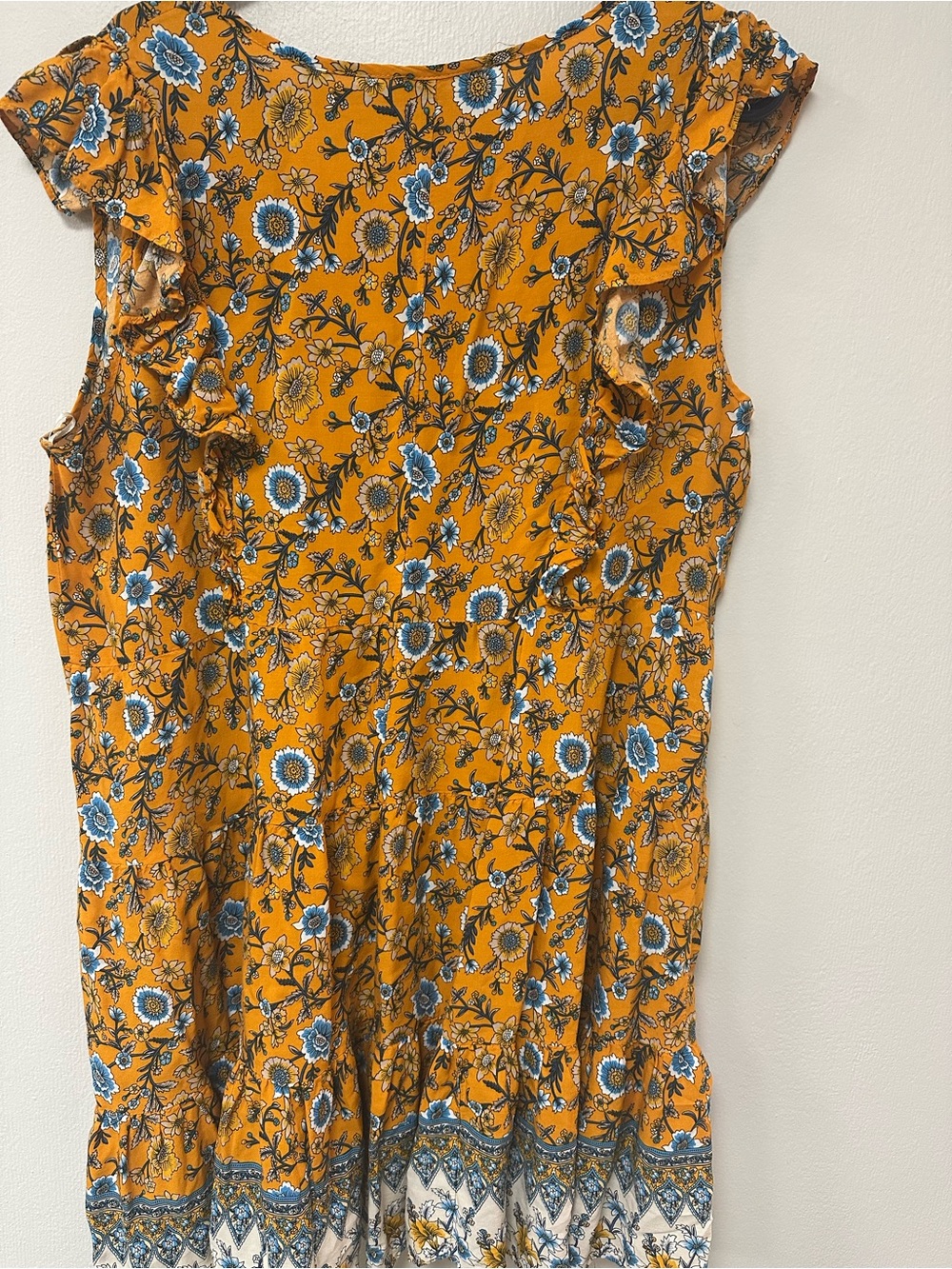 Umgee Mustard Floral Ruffle Sleeve Summer Dress - Picture 3 of 3